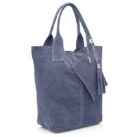 VERA PELLE torebka damska zamszowa worek shopper z suwakiem V146 jeansowa