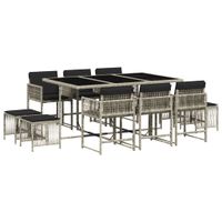 11-cz. zestaw mebli do ogrodu z poduszkami jasnoszary rattan PE