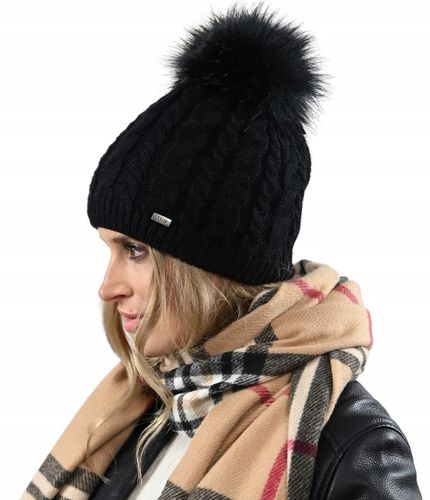 Czapka damska zimowa Ciepła dwuwarstwowa z polarem Pompon POLSKA Produkcja na Arena.pl
