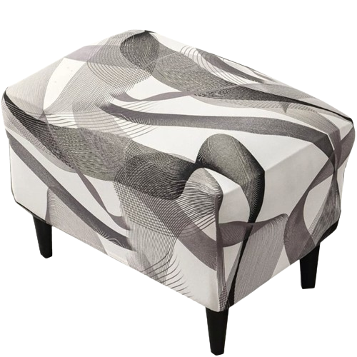 POKROWIEC NA PODNÓŻEK PUF ELASTYCZNY GŁADKI GRAFIKA FALE LINIE BIAŁY zdjęcie 2