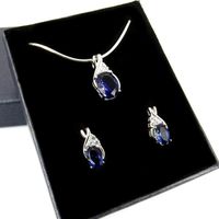 Komplet Biżuterii Srebrnej 925 Kolczyki i Naszyjnik Niebieski Szafirowy