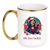 KUBEK "NIE TAKA ŚWIĘTA" Wzór - Duży Biało-Złoty 450 ml