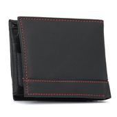 portfel męski z ozdobną nicią pionowy - czarno-czerwony