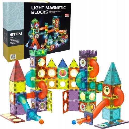 Klocki MAGNETYCZNE Konstrukcyjne 3D ZESTAW XXL TOR KULKOWY 110 elementów na Arena.pl