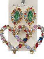 Eleganckie duże kolczyki wielokolorowe kamienie serce 8cm