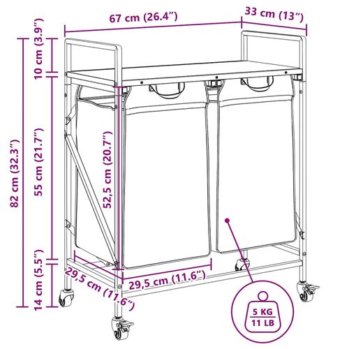 Kosz na pranie 2 przegrody z kółkami, czarny dąb na Arena.pl