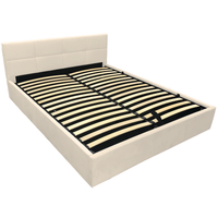 Łóżko z pojemnikiem 160x200 Quadro tapicerowane stelaż zagłówek krem