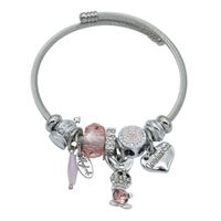 Bransoletka charms modułowa sztywna regulowana kolor srebrny Zajączek 13