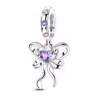 Zawieszka SREBRO 925 Charms Koralik Serce i Kokardka