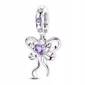 Zawieszka SREBRO 925 Charms Koralik Serce i Kokardka