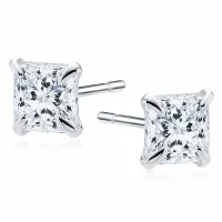 DELIKATNE RODOWANE SREBRNE KOLCZYKI WKRĘTKI KWADRAT 4MM BIAŁE CYRKONIE