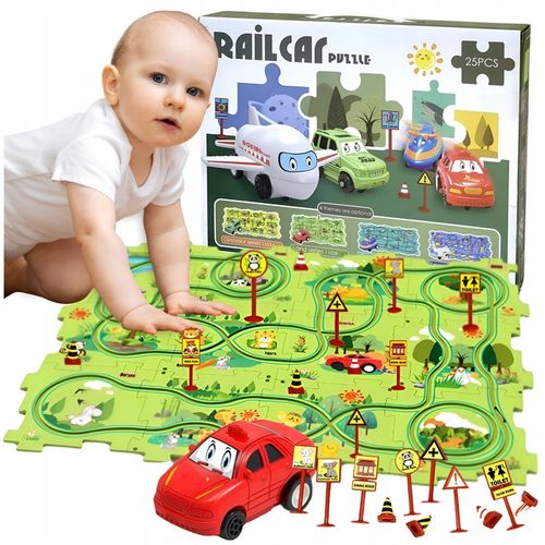 TOR WYŚCIGOWY PUZZLE DO SKŁADANIA AUTKO TRASA ZOO LAS KREATYWNY ZNAKI 25el. na Arena.pl