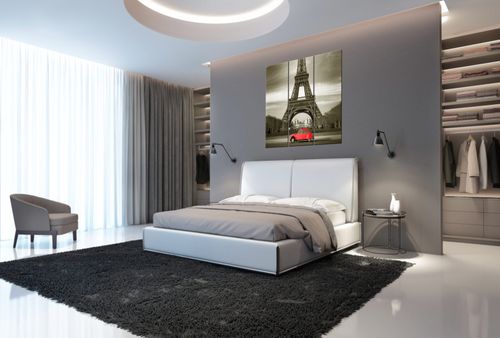 Obraz 90X80 Czerwone Auto Przed Wieżą Eiffla na Arena.pl