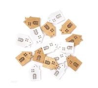 SAMOPRZYLEPNE KSZTAŁTY Z DREWNA DOMKI 16 SZT BIAŁE ZŁOTE DPDN-200