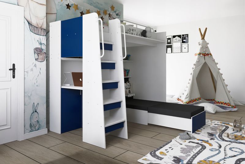 Łóżko piętrowe JSM7 z sofą i biurkiem biały mat + materac Gratis! zdjęcie 4