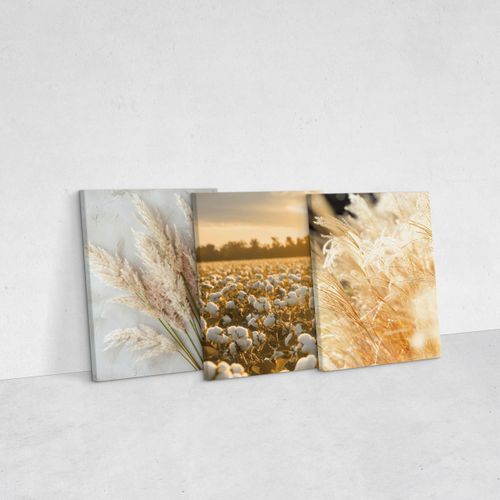 Obrazy Do Sypialni Set Pejzaż Zachód Słońca Trawy Bawełna Boho 90cm x 40cm na Arena.pl