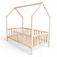ŁÓŻKO DZIECIĘCE DOMEK AURORA 180x80 DREWNIANE BARIERKA + STELAŻ SOSNA