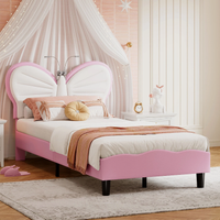 Łóżko tapicerowane motyl dla dziecka 90x200 cm LED z regulowanym zagłówkiem