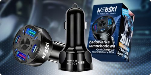 ZESTAW ŁADOWARKA SAMOCHODOWA 6A 30W 2X USB 2 X USB-C Z KABLEM COMBO USB 6W1 na Arena.pl
