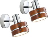 Kinkiet ścienny 2 szt. lampa drewno orzech chromowana vintage POWYSTAWOWY