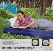 Materac dmuchany 1 osobowy welurowy namiot biwak niebieski