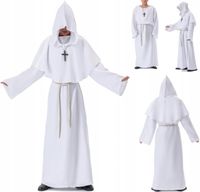 KOSTIUM MNICHA PRZEBRANIE NA HALLOWEEN STRÓJ PELERYNA MNICH BIAŁY L