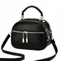 Torebka Damska CZARNA Dwukomorowa na Ramię Pasek do Ręki na Zamek Kuferek