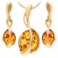 ZŁOTY KOMPLET biżuterii zestaw srebro 925 z naturalnym BURSZTYNEM łańcuszek