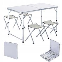 STOLIK STÓŁ TURYSTYCZNY SKŁADANY KEMPINGOWY Z 4 KRZESŁAMI BIAŁY ZESTAW