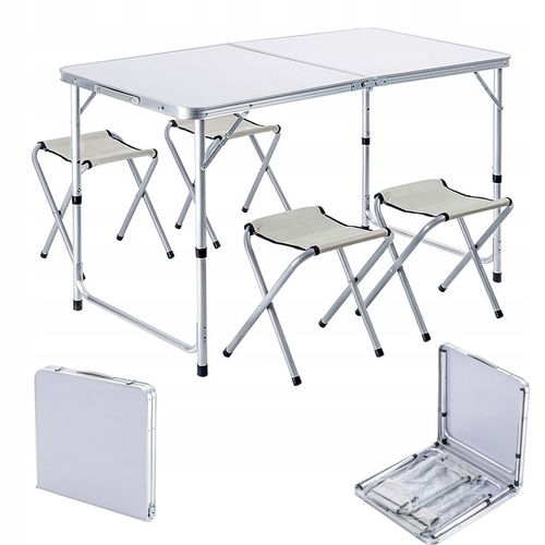 STOLIK STÓŁ TURYSTYCZNY SKŁADANY KEMPINGOWY Z 4 KRZESŁAMI BIAŁY ZESTAW na Arena.pl