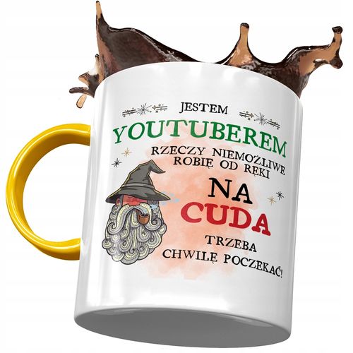 Kubek Żółty Dla Youtubera Trzeba Chwilę Poczekać Z Nadrukiem Ze Zdjęciem na Arena.pl
