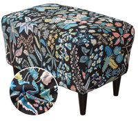 POKROWIEC NA PODNÓŻEK PUF ELASTYCZNY KWIATY CZARNY