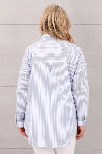 BAWEŁNIANA KOSZULA DAMSKA OVERSIZE WZÓR W PASKI LUŹNA DUŻE ROZMIARY na Arena.pl