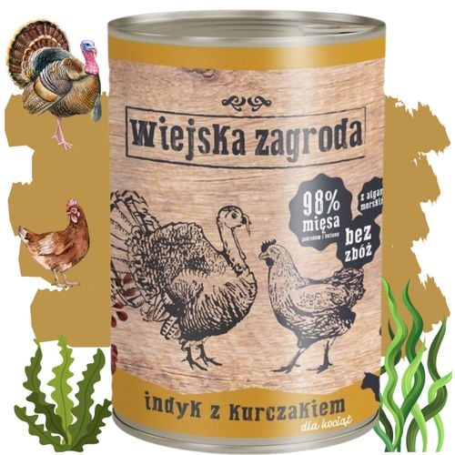 karma mokra dla kota indyk z kurczakiem 400g kotek wiejska zagroda bez zbóż na Arena.pl