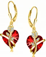 ZŁOTE Kolczyki wiszące damskie serca, KOLCZYKI ANGIELSKIE SREBRO PRÓBA 925