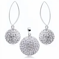 WISZĄCY SREBRNY KOMPLET BIAŁE KULKI KRYSZTAŁKI 14MM I 20MM CRYSTAL BEADS