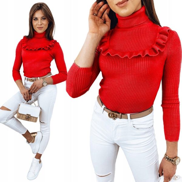 PRĄŻKOWANY SWETER DAMSKI GOLF KOLORY ox127 UNI zdjęcie 1