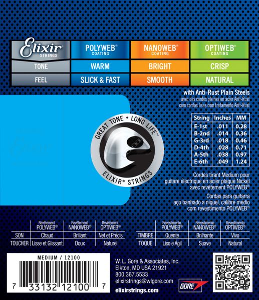 Struny do gitary elektrycznej Elixir 12100 Nickel POLYWEB Coating 11-49 zdjęcie 2