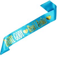 Turkusowa szarfa ze złotym nadrukiem Złote Gody + imiona małżonków