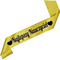 Najlepszy Nauczyciel z sercami - złota szarfa z czarnym nadrukiem