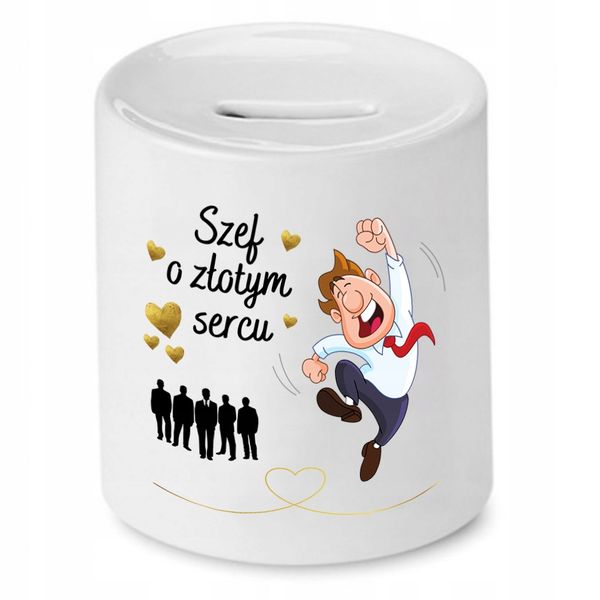 Skarbonka Dla Szefa O Złotym Sercu Prezent Z Nadrukiem Ze Zdjęciem Z Nadruk zdjęcie 1
