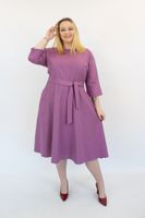 Fioletowa Błyszcząca Sukienka Rozkloszowana z Okrągłym Dekoltem 42