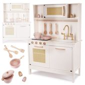 DREWNIANA KUCHNIA RETRO DLA DZIECI 100 CM – ZESTAW 15 AKCESORIÓW