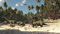 FOTOTAPETA LAS SKAŁY DINOZAURY DRZEWA 3D 260x180