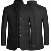 Płaszcz męski zimowy jesienny elegancki jednorzędowy ze stójką kurtka