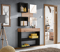 Zestaw Mebli Do Przedpokoju Lustro Półki Szafka Dąb Wotan + Czarny IZZI AM