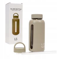 BUTELKA NA WODĘ SZKLANA LINE SPORT W ZESTAWIE DWIE ZATYCZKI 800ML OLIWKOWA