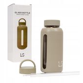 BUTELKA NA WODĘ SZKLANA LINE SPORT W ZESTAWIE DWIE ZATYCZKI 800ML OLIWKOWA