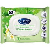 QUEEN NAWILŻANY PAPIER TOALETOWY SPŁUKIWALNY ZIELONA HERBATA 60 SZTUK