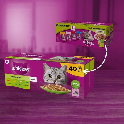 WHISKAS 40x85G MIX SMAKÓW DLA KOTA W GALARETCE na Arena.pl